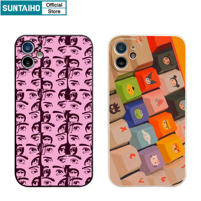 Suntaiho Thời Trang Sáng Tạo Vỏ Bàn Phím Họa Tiết Mắt Vỏ Điện Thoại Cho Iphone 16 15 14 13 12 11 Pro Max IP 7 8 Plus Iphon X XR Xs Max Silicon Cao Cấp Mềm Chống Sốc Ốp Lưng