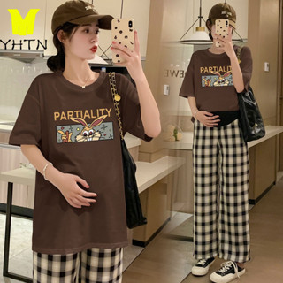  YHTN đồ bộ bầu set quần áo bầu xinh Set Áo Thun Dáng Rộng + Quần Dài Phong Cách Mới Cho Mẹ Bầu 