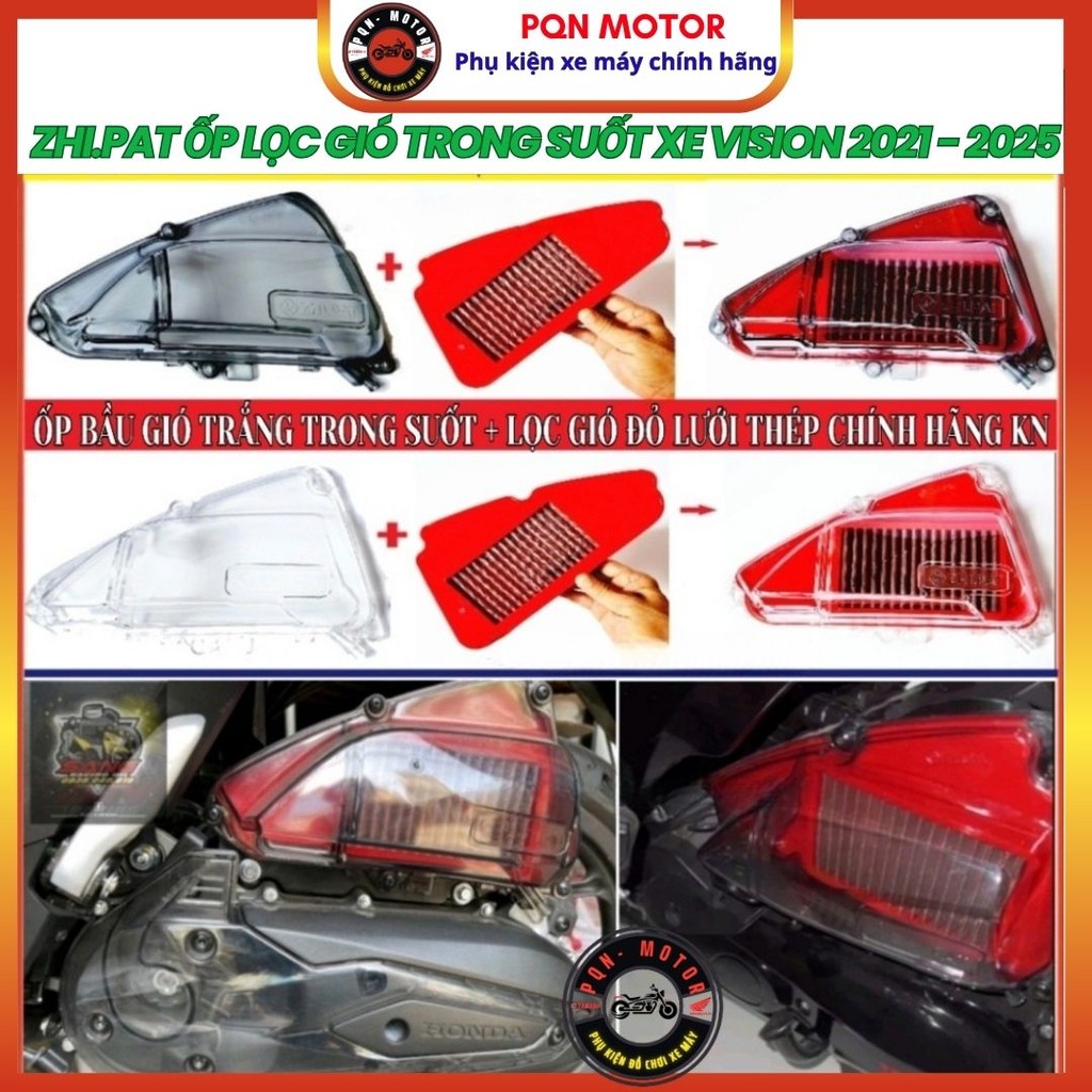 [Vision 2021 – 2025] Ốp Bầu Gió Hàng Zhipat, Lọc Gió Đỏ Lưới Thép Chính Hãng KN Cho Vision 2021-2025