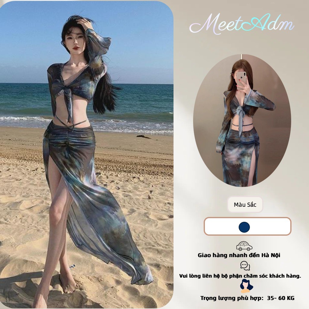 Meet-Adm Bộ Bikini Dài Bốn Mảnh Cho Nữ Bộ Đồ Bơi Gợi Cảm Thời Trang Mùa Hè Mới