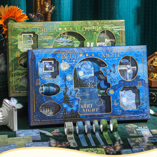 Bộ Quà Tặng Sổ Tay Van Gogh – Sổ Tay Vintage Bìa Cứng, Bookmark Kim Loại, Washi Tape