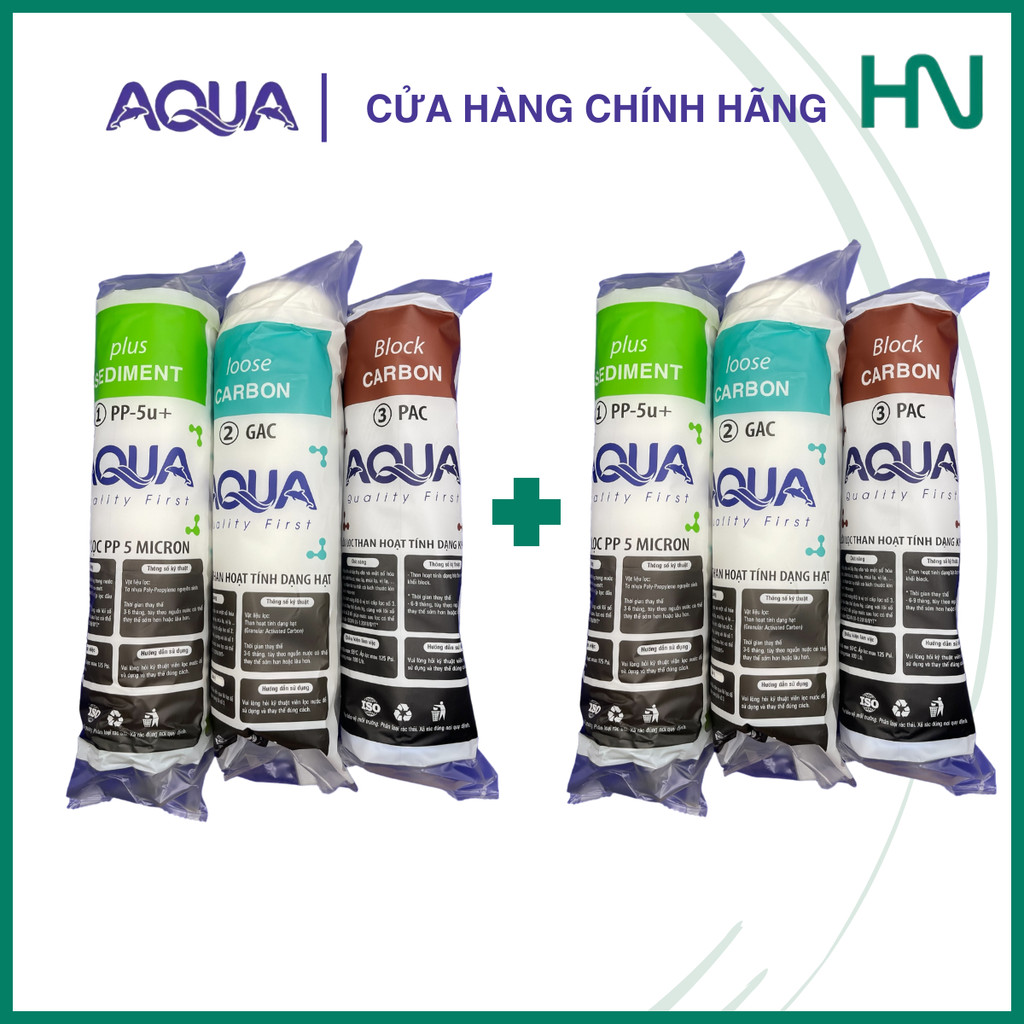 Combo 2 bộ ( 6 cái ) lõi lọc nước AQUA chính hãng - Bộ lõi lọc thô 1 2 3