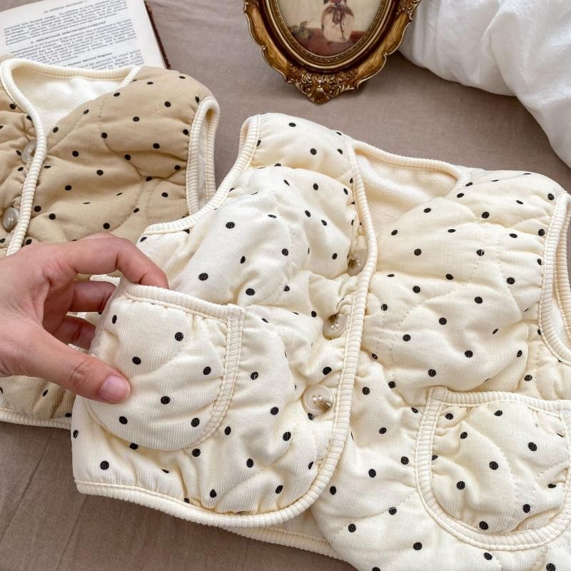 Áo Vest Trẻ Em Mùa Đông Ấm Áp Phiên Bản Hàn Quốc Lông Cừu-Fleece Chấm Bi Bé Trai Bé Gái Áo Vest Thời