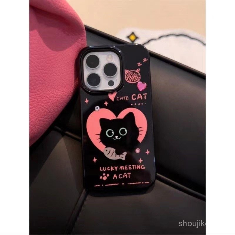 Ốp điện thoại iPhone đen mèo táo dùng cho iPhone 7 8 Plus 11 12 13 14 15 16Plus 11 12 13 14 15 16Pro