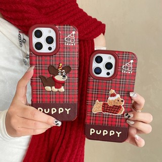  Ốp điện thoại hình chó xúc xích thêu màu đỏ Thích hợp cho iPhone 16 Pro Apple 15   14   13   12 Vỏ mềm da 