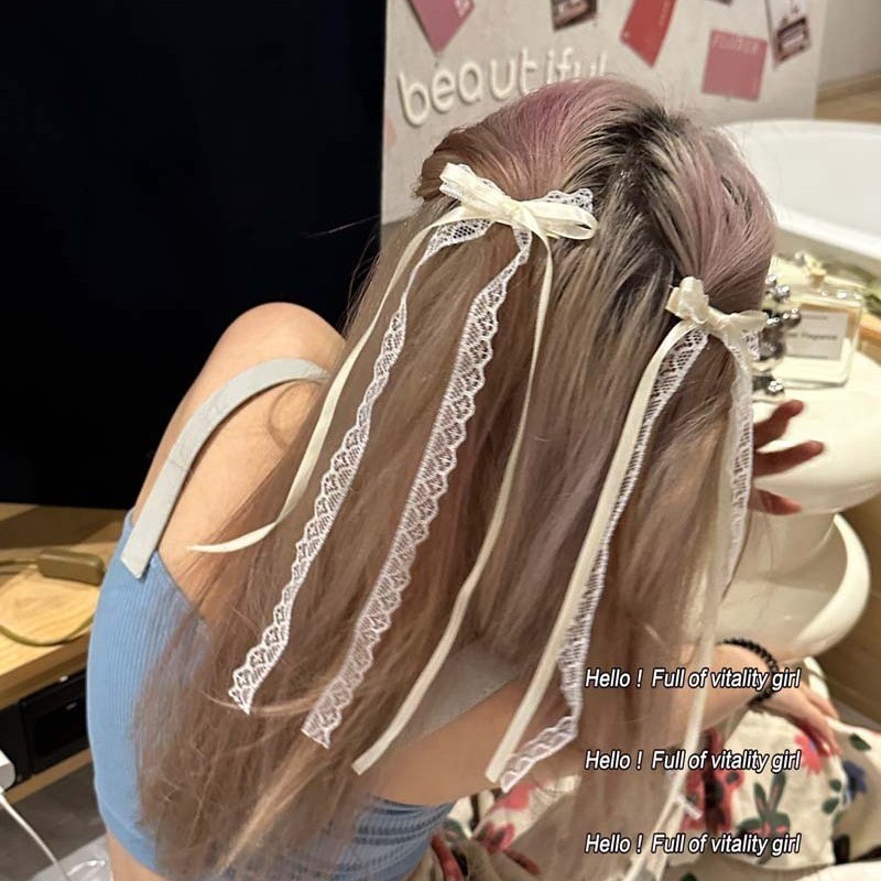 Kẹp Tóc Nơ  Trắng Ren Trắng Tiểu Thư