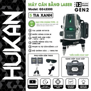 Máy Cân Bằng Laser HUKAN Gen 2 G2-LS301, 5 Tia Xanh Siêu Sáng - Xoay 360 độ -điểu khiển từ xa