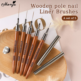  Monja 5 Cái 4   8   12   15   25mm Móng Tay Nghệ Thuật Lót Bàn Chải Bộ Tay Cầm Bằng Gỗ Màu Nâu Vẽ Tranh Đường Hoa Bàn Chải Đường Sọc Bàn Chải Vẽ Dụng Cụ Làm Móng Tay DIY 