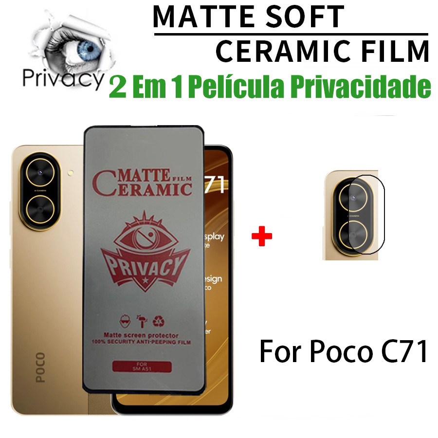 2 trong 1 Chống Gián Điệp Poco C71 Bảo Vệ Màn Hình Gốm Mềm Mờ Riêng Tư Cho Xiaomi Poco C75 C71 Phim 