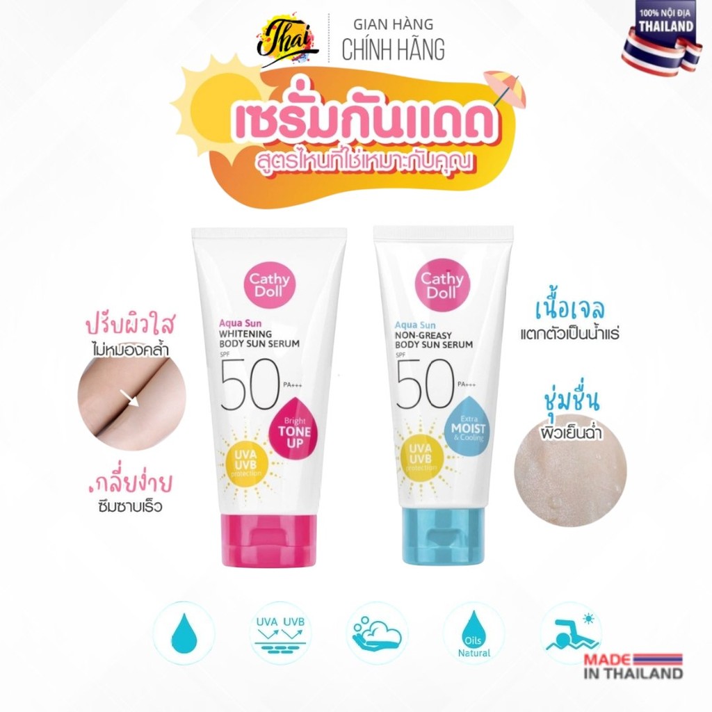 Kem chống nắng body nâng tone Cathy Doll Aqua Sun chống nước SPF50 PA+++
