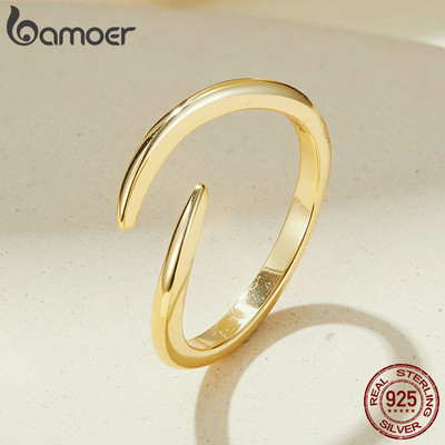Bamoer Bạc 925 Mở Nhẫn Nữ Màu Vàng Thanh Lịch Có Thể Điều Chỉnh Kích Thước Trang Sức Thời Trang Quà Tặng