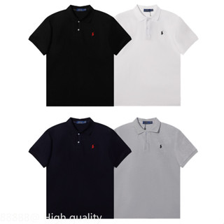 Hàng sẵn có Ralph POLO Áo sơ mi nam nữ Cùng phong cách Cặp đôi RL Pony Nhãn thêu màu trơn Áo thun ngắn tay