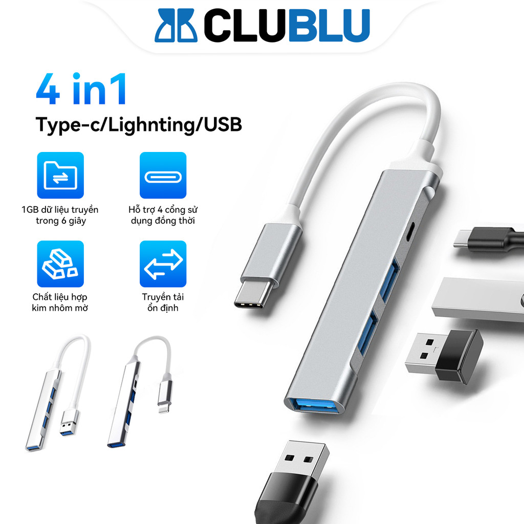 -CLUBLU- HUB Bộ Chia Cổng Chuyển Đổi USB3.0 to Type-C Lighting 4in1 cho PC MacBook Laptop Điện Thoại | BigBuy360 - bigbuy360.vn