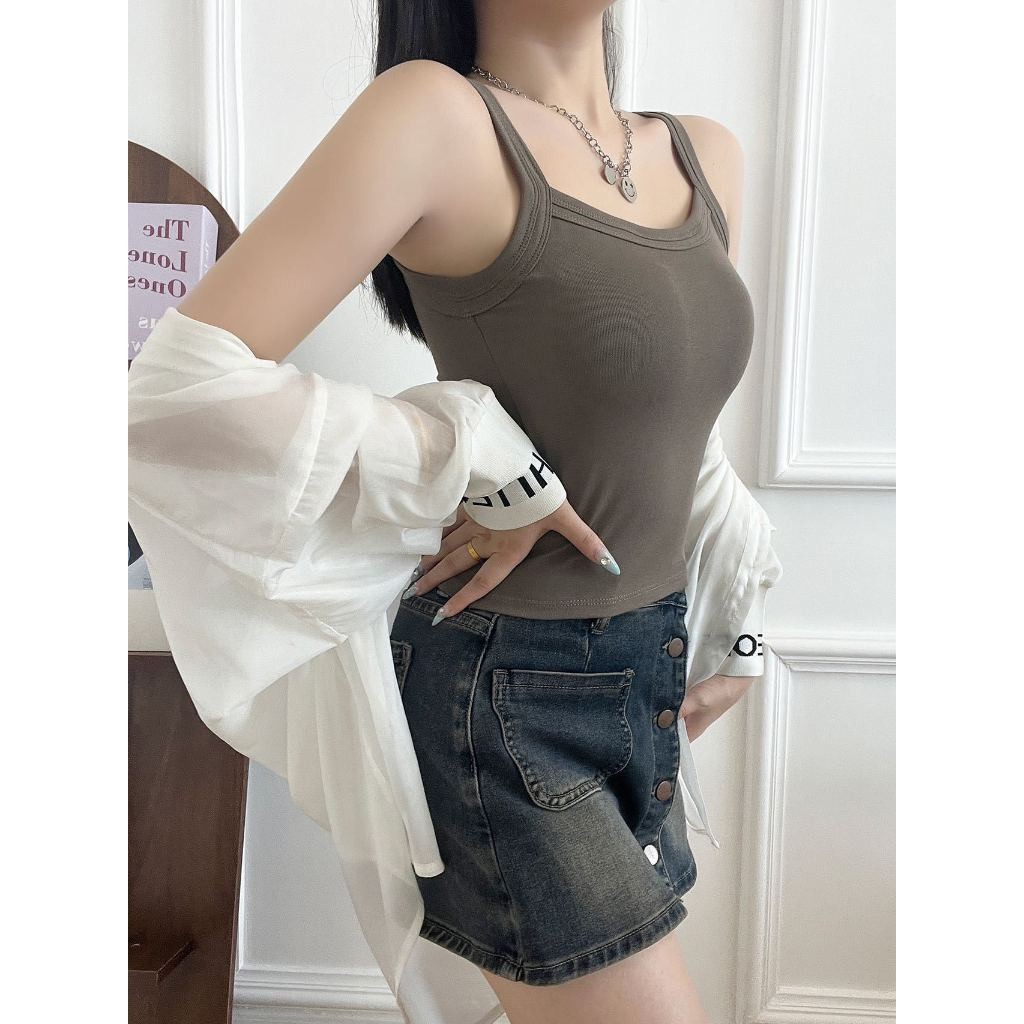 Mm _ home8 Tank Top Ngắn Slim Fit Áo Sơ Mi Thời Trang Nữ Free Size B390