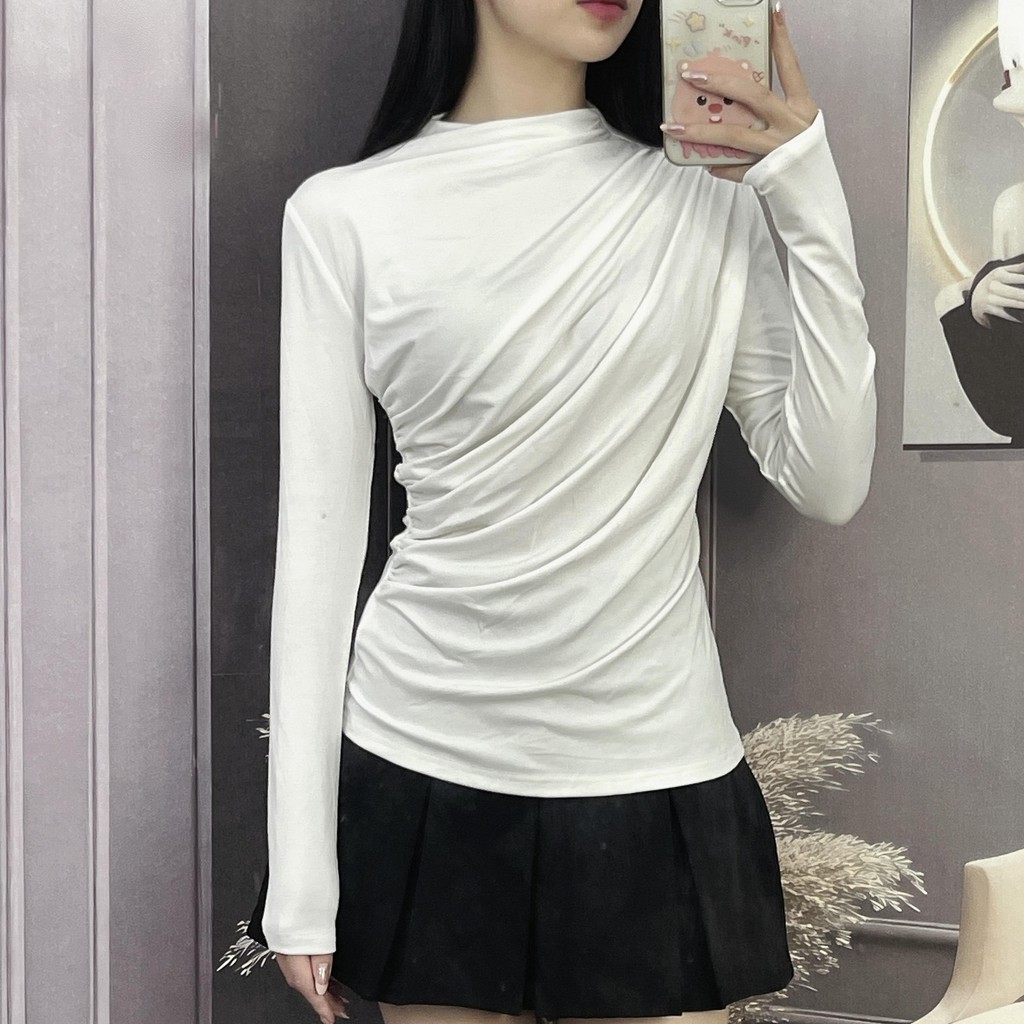 Áo thun nữ dài tay cổ tròn rúm eo tôn dáng, chất liệu cao cấp COTTON ZIP co giãn 4 chiều, mềm mịn - 196 Top Women | BigBuy360 - bigbuy360.vn