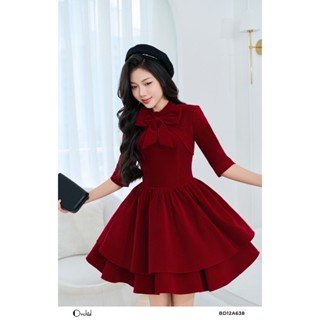 Đầm nhung đỏ dáng xòe phối cổ nơ Orchid - BD12A638