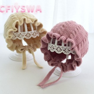 Mũ len CFIYSWA, Mũ trẻ sơ sinh có thể điều chỉnh viền ren, Bảo vệ tai thời trang Mũ trùm đầu ấm áp mùa thu đông cho bé 0-2 tuổi