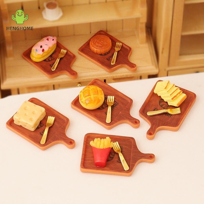 Henghome 1 Bộ Nhà Búp Bê Bữa Sáng Thu Nhỏ Bánh Mì Mini Waffle Bacon Bagel Đất Sét Thức Ăn Cho Búp Bê