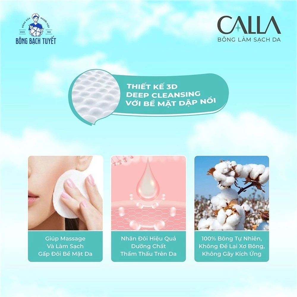 Bông tẩy trang Bông Bạch Tuyết Calla tròn mịn 80 miếng