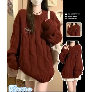 Floweryou Áo Len  Khoác Dệt Kim Màu Đỏ Dành Cho Nữ Mùa Thu Đông  Dáng Rộng Thời Trang Mới Năm Mới