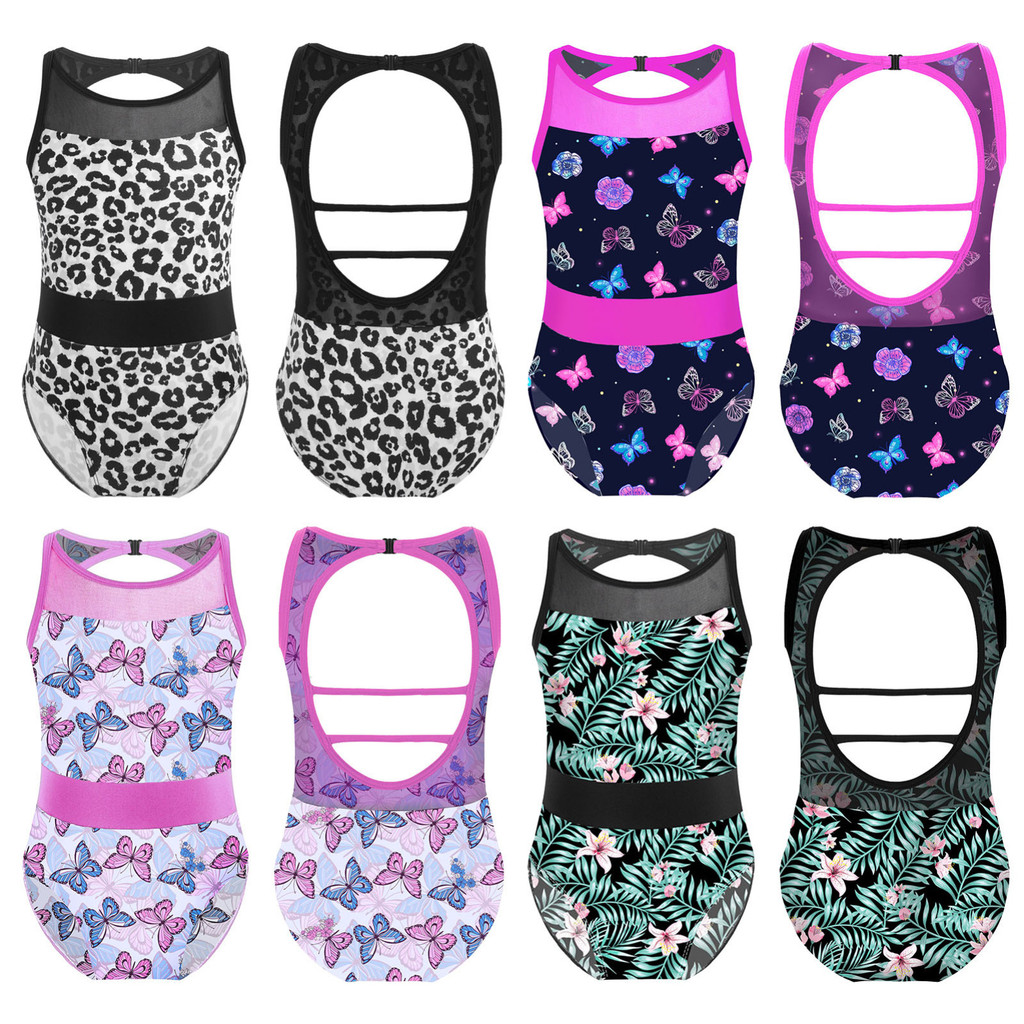 TTAO Trẻ Em Bé Gái Không Tay Lưới Chắp Vá In Hình Mở Lưng Áo Liền Quần Bơi Một Mảnh Đồ Bơi