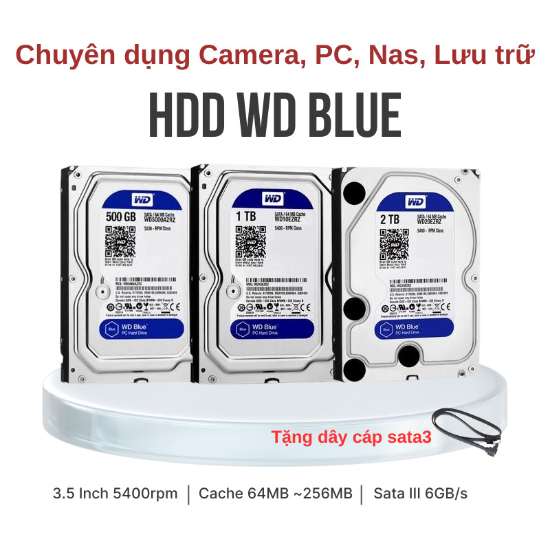 Ổ Cứng ZIn HDD WD Blue 2TB | 1TB | 500GB nhập khẩu Hàn Nhật Chuyên Dụng Cho Camera Giám Sát, Data,Na