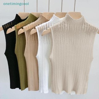 Onetimingcool Mùa Hè Hàn Quốc Nửa Cổ Rùa Rỗng Dệt Kim Áo Vest Nữ Màu Trơn Không Tay Slim Top VN