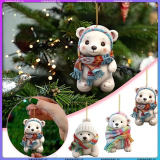 Christmas Gift Polar Bear Wearing Scarf Digital Pendant Christmas Tree Decoration Pendant (xiaomeimall)