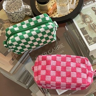  Túi đựng bút chì họa tiết lưới dệt kim Hàn Quốc INS Hộp đựng bút chì Túi đựng bút chì dung tích lớn Hộp đựng mỹ phẩm du lịch 