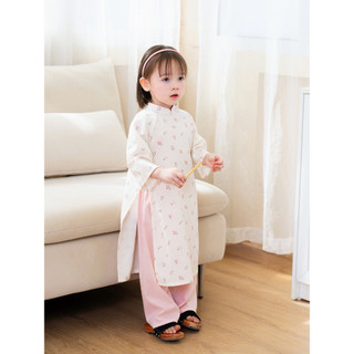  Áo Dài Linen Hồng Bé Gái CARROT Họa Tiết Hoa Nhí Chất Liệu Linen 