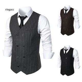 [Rc2] Bộ đồ nam Áo ghi lê cổ chữ V không tay sọc in hình đôi ngực Vest có túi vá Áo Vest công sở đám cưới