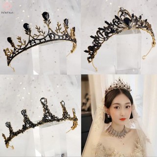 [Pcwkkef] 1 cô dâu retro pha lê màu đen vương miện nữ hoàng vương miện vương miện cô dâu trang sức cưới Mới