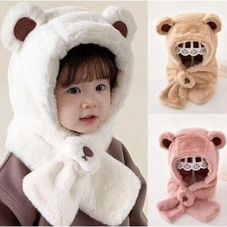 M83 Mũ lông tai gấu cho bé mùa đông, kèm khăn quàng cổ, ấm áp cho bé 2-6 tuổi
