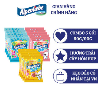  Combo 5 gói Kẹo dẻo Alpenliebe Jelly Biển xanh long lanh Tim đào ngọt ngào Ong óng ánh 