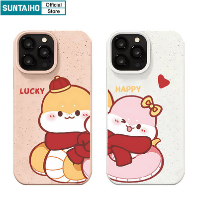 Suntaiho Ngộ nghĩnh Dễ Thương Vỏ Hoạt Hình Rắn Cặp Đôi Họa Tiết Ốp Điện Thoại Cho Iphone 16 15 14 13 12 11 Pro Max IP 7 8 Plus Iphon X Xs XR Xs Max Silicon Mềm Cao Cấp Chống Sốc Ốp Lưng