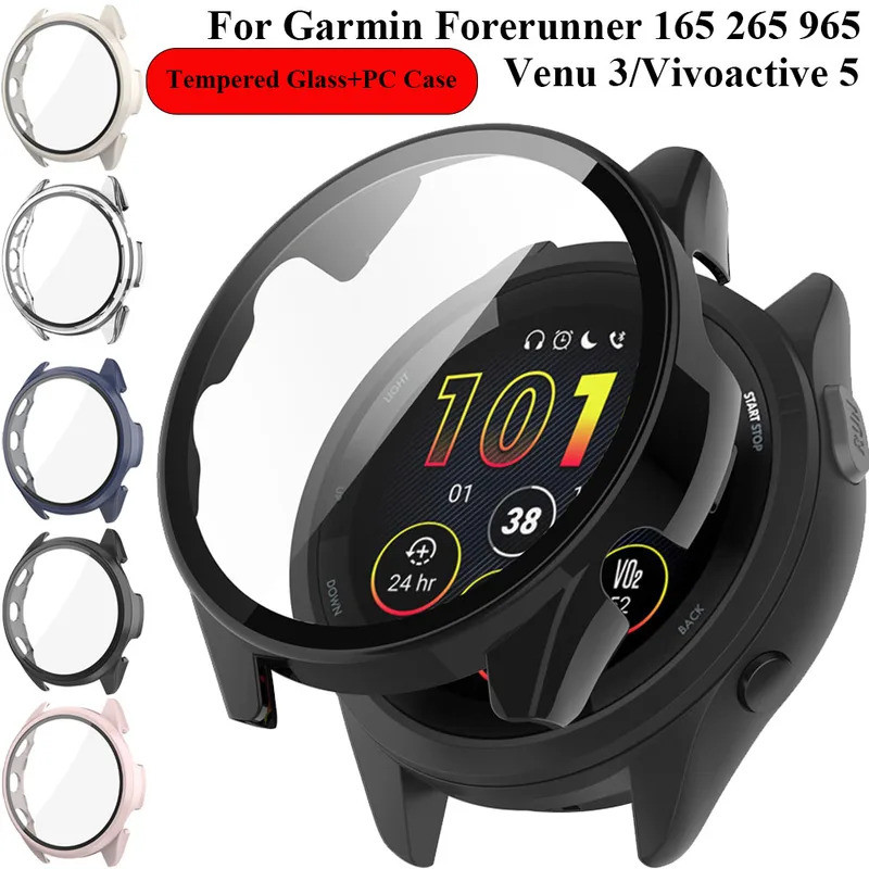 Ốp PC Kính cường lực HD cho Garmin Forerunner 165 265 965 vỏ bảo vệ màn hình xung quanh vỏ bảo vệ Ga