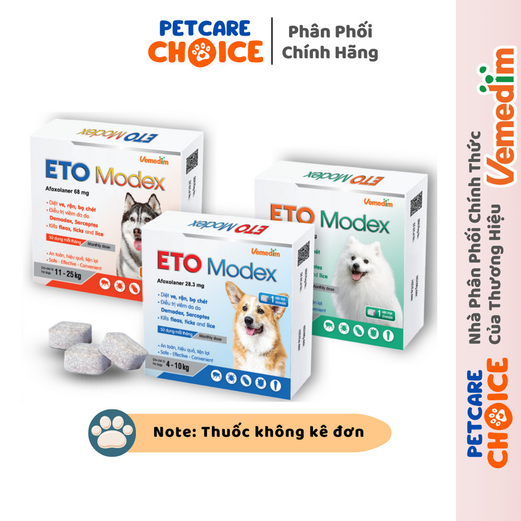 ETO Modex Vemedim Viên Nhai Diệt Ve, Rận, Bọ Chét, Viêm Da Do Demodex, Sarcoptes Cho Chó