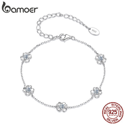 Bamoer Bạc 925 Vòng Tay Cỏ Bốn Lá Moissanite Trang Sức Quà Tặng Cho Nữ