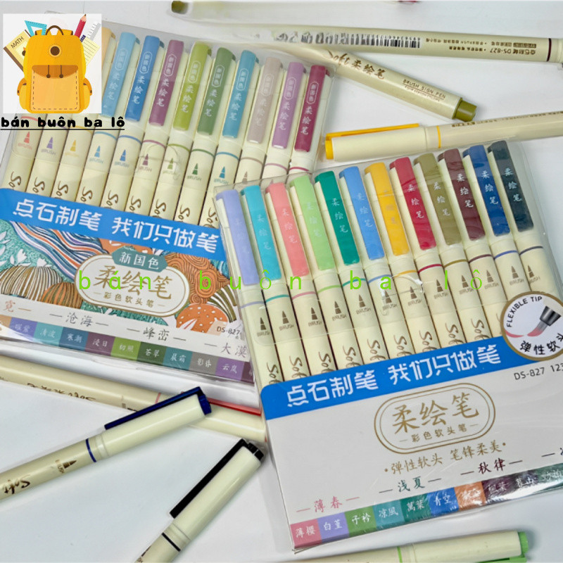  Combo 12 Bút Viết Calligraphy  Brush Soft Màu Pastel Cơ Bản Tiêu Đề Trang Trí Sổ Bullet Journal 