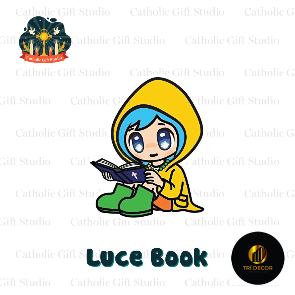Móc Khoá Luce Book Anime, 2D, Nhựa Mica Ép Cứng, Luce Ngồi Đọc Sách Catholic Gifts