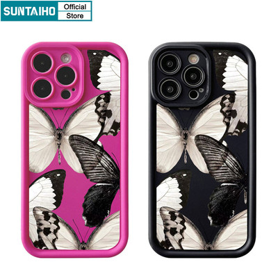 Suntaiho Thẩm Mỹ Độc Đáo Họa Tiết Bướm Ốp lưng Iphone 16 15 14 13 12 11 Pro Max IP 7 8 Plus Iphon X Xs XR Xs Max Silicon Mềm Cao Cấp Chống Sốc Ốp Lưng