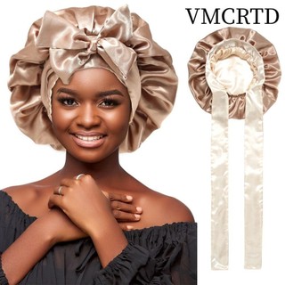 Mũ ngủ VMCRTD Satin, Bonnet Satin mượt co giãn có thể điều chỉnh, Dây buộc co giãn thời trang Hai lớp xoăn tóc lụa quấn tóc khi ngủ