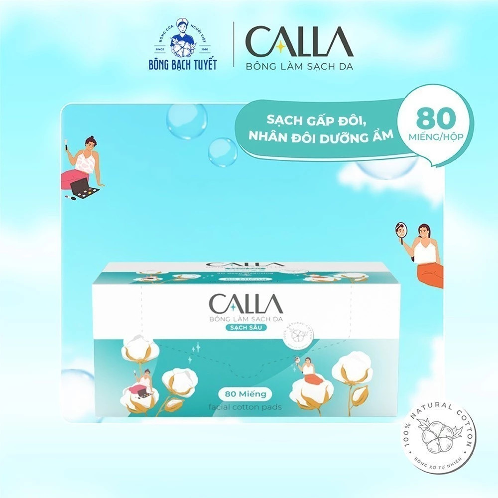 Bông tẩy trang Bông Bạch Tuyết Calla tròn mịn 80 miếng
