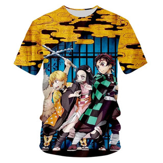 Áo nỉ trẻ em in hình anime 3D thời trang Demon Slayer tay ngắn thiết kế hoạt hình