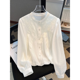  Áo sơ mi trắng phong cách Pháp Jiashucheng cho phụ nữ cao cấp mùa xuân mới siêu đẹp viền ren tay dài áo blouse xinh xắn 