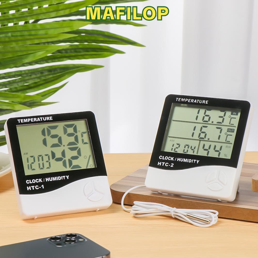 MAFILOP  [Ready Stock] Temperature Meter With Clock LCD Digital Hygrometer Indoor Outdoor Weather St