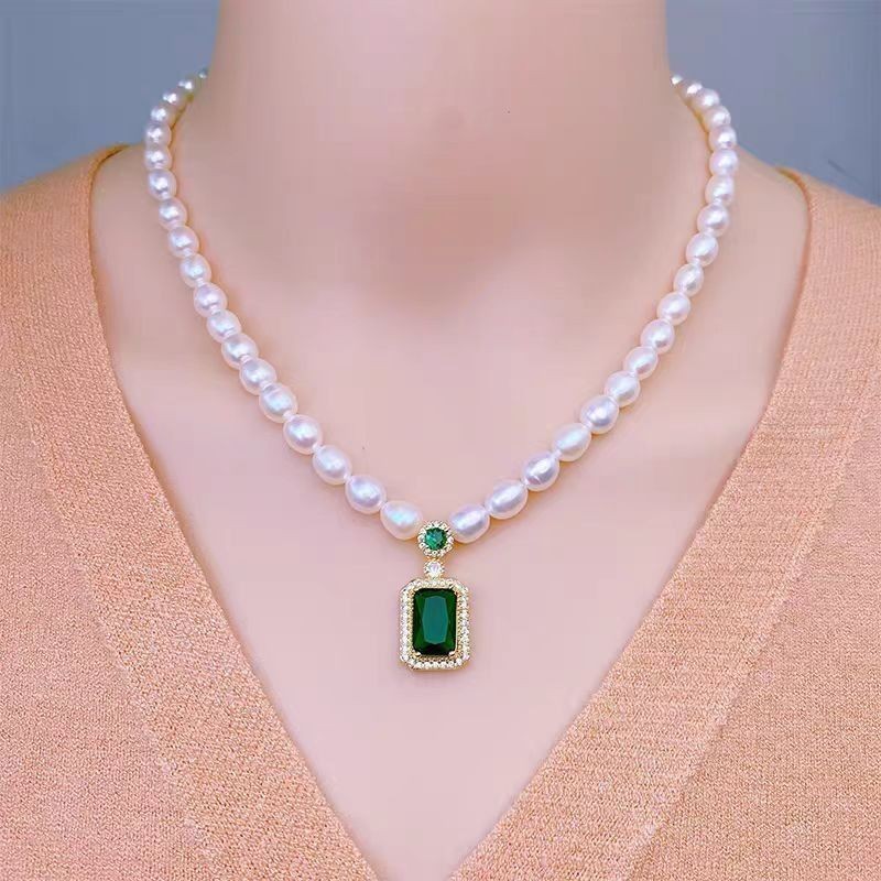 Khóa Bạc 925 Vòng Cổ Ngọc Trai Không Vuốt Nước Ngọt Vòng Cổ Hạt Gạo Ngọc Trai Nữ Mẹ chồng Bạn Gái Qu