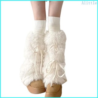 Alia Nữ Ngọt Ruy Băng Nơ Lông Chân Ấm Áp Mùa Đông Ấm Áp Mờ Sang Trọng Boot Còng