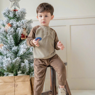 COOKIE Bộ Giữ Nhiệt Nỉ Bông  Bộ Quần Áo Dài Tay Nỉ Lông Bổ Trụ Raglan Cho Bé Từ 6 Tháng Đến 5 Tuổi