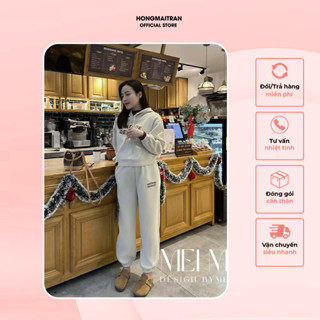  Set đồ nữ thu đông áo hoodie in hình phối quần jogger 2 màu cực thể thao Hong Mai Tran ST16907 
